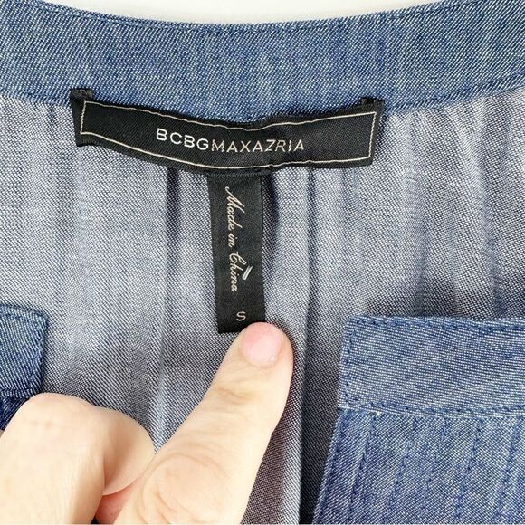 BCBG Maxazria Ajax Blue Chambray Mini Full Shirtdress Bell‎ Sleeve Small - Picture 5 of 15